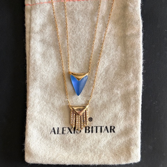 Alexis Bittar Jewelry - Alexis Bittar Gold Necklace with Blue with purple tint Pendant